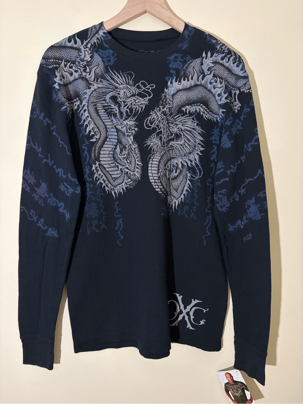 Y2K Xtreme Couture By Affliction Dragon Black Thermal Long Sleeve Shirt
